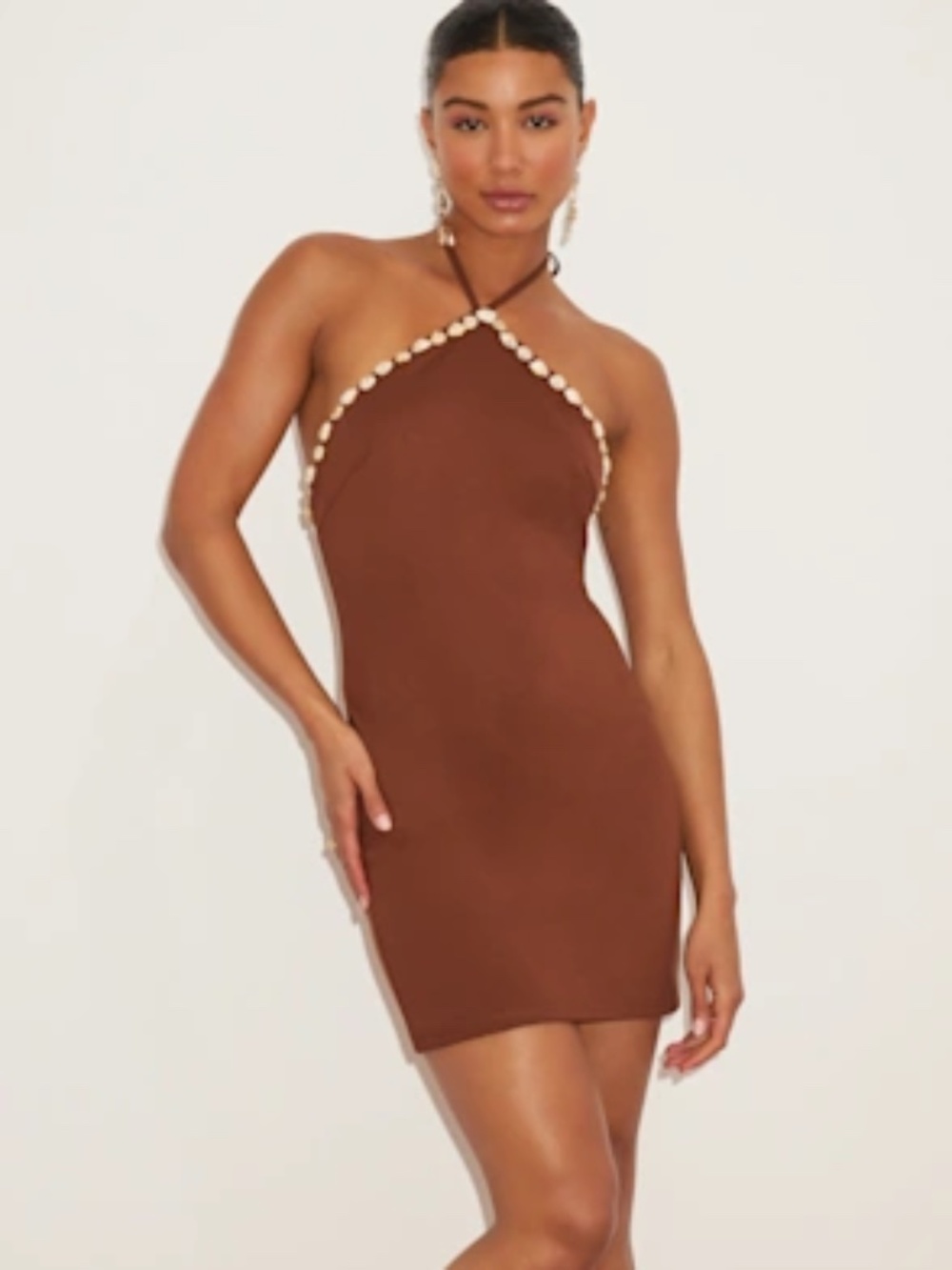 NWT Lulus Halter Shell-Trim Brown Mini Dress - XL